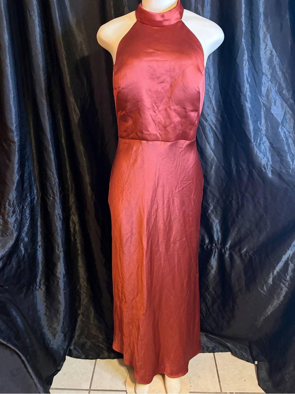 Jenny Yoo Satin Halter Maxi Dress in Rust